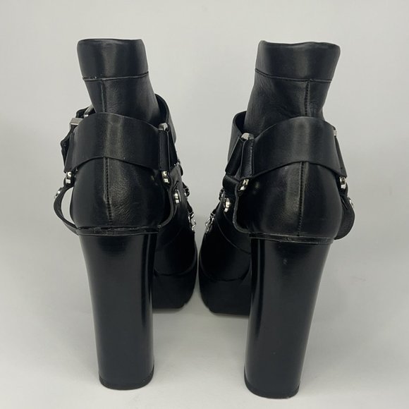 Zara Black Leather Platform Lug Sole Harness Lace Up Ankle Boots EU 39 (US M) - Picture 7 of 10